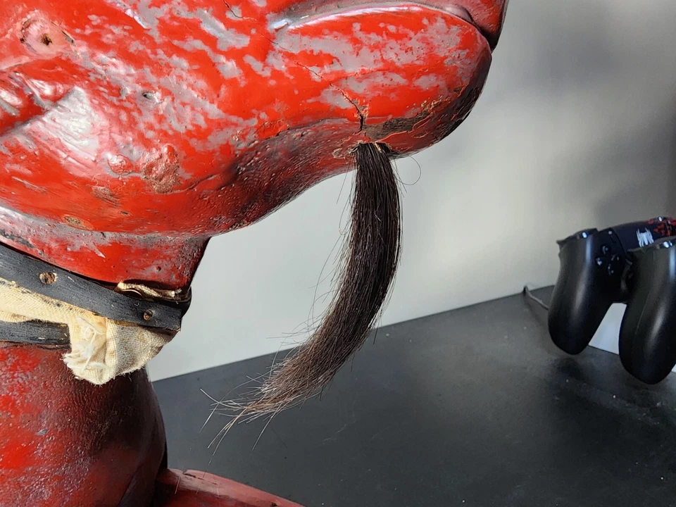 Antigua OVEJA CARNERO ARTICULADA MADERA PINTADA ROJA Grande 16" ARTE POPULAR ASIÁTICO Linda ÚNICA EN SU CLASE Foto 3 de 4