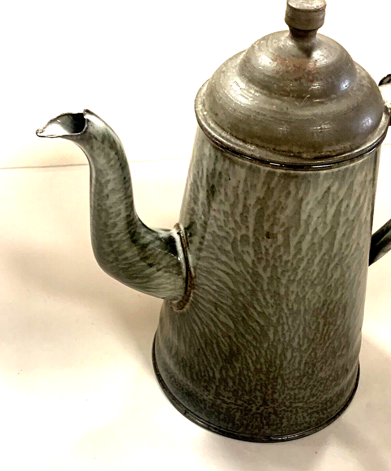 Antique Gray Graniteware Cowboy Chuck Wagon Coffee Pot Old Farmhouse