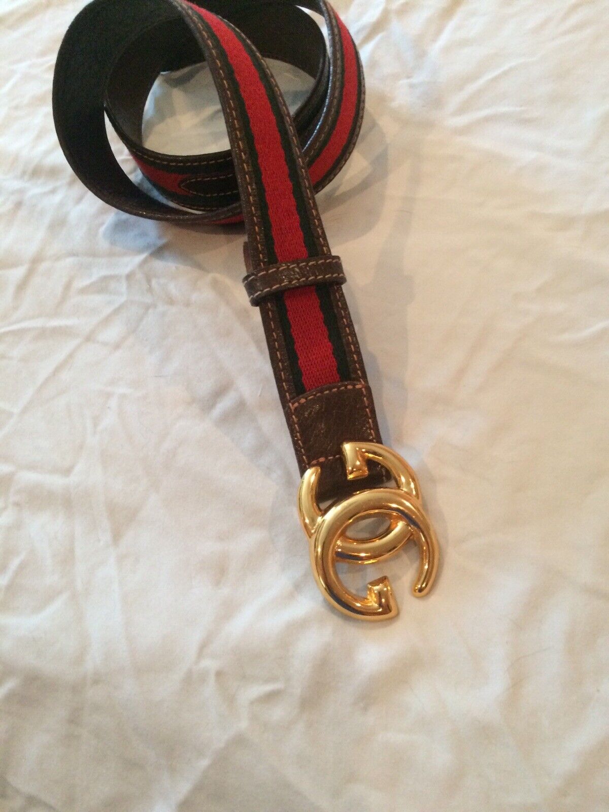 GUCCI Men Interlocking G Buckle, Red/Green Belt Sz 105/42