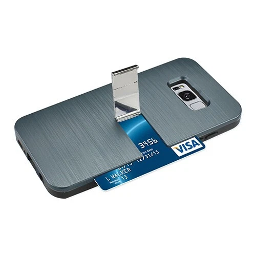 Funda híbrida delgada blindada para Samsung S8+ Plus con tarjetero y soporte azul marino Foto 2 de 4