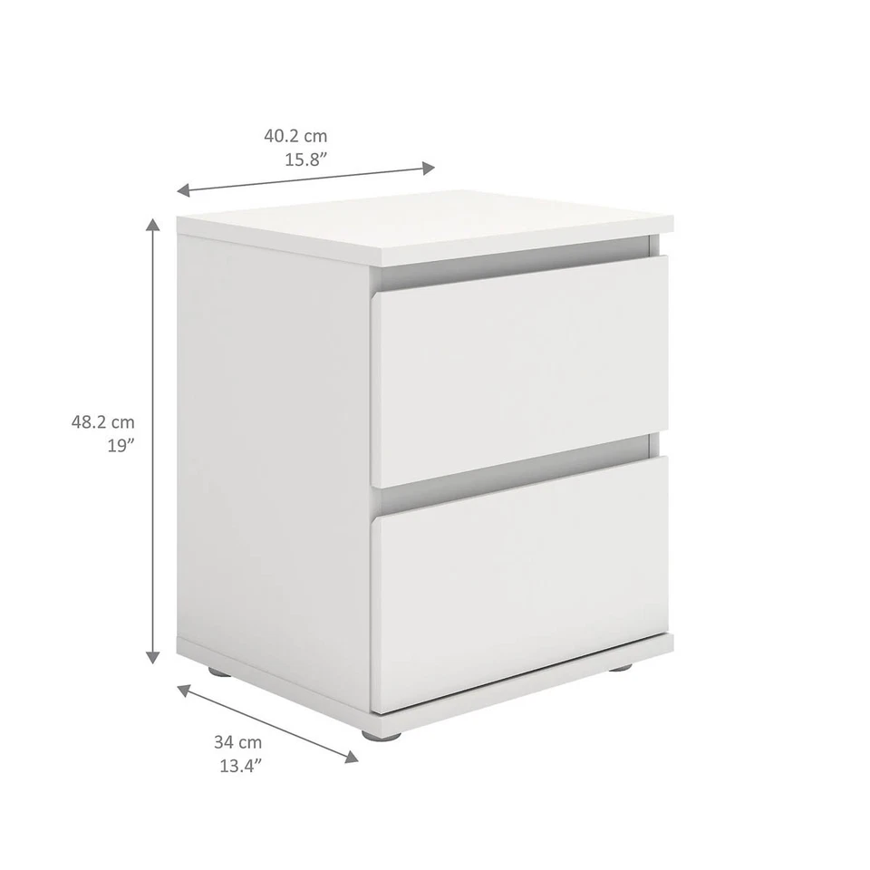 Bedside Table Nova Matt White 2 Drawer Bedroom Living Room Furniture Storage - Image 2 of 4