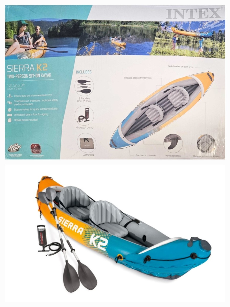 Intex Sierra K2 Inflatable 2-Person Kayak, Accessory Kit, Oars