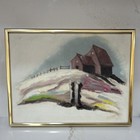 Framed Impressionist Landscape Barn Painting, Nature Architecture Theme