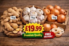 1kg Ginger, Garlic ,Brown Onions Bundle | Premium Quality | Free Delivery £19.99 21.49 per kilo