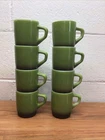 Set of 8 Vintage Avocado Green Black Bottom Fire King Stacking Mugs