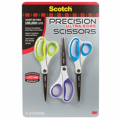 3M Scotch Precision Ultra Edge 8″ Scissors – 3‑count