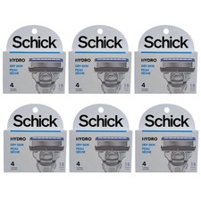 6 Packs Schick Hydro Dry Skin 5 Blades Razor 4 Refills/Pack Total 24 Cartridges.