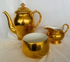 Royal Worcester Gold Lustre Coffee Pot, Sugar and Creamer