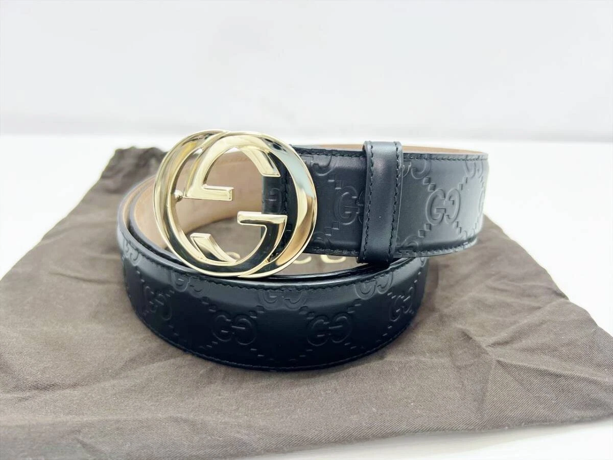 Ceinture Gucci Shima imbriquée G noir or 38 pouces 95/38 occasion