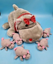 Vintage Herbert Fest Nilpferd Mama mit 5 Babys im Bauch 34 cm Stofftier