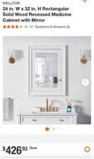 Wellfor 24 In. W X 32 In. H Solid Wood Recessed Medicine Cabinet w/ Mirror White