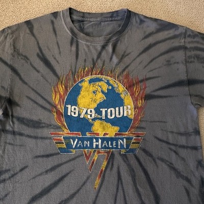 Van Halen World Tour 1979 Tie Dye Rock Band T-Shirt Blue Adult