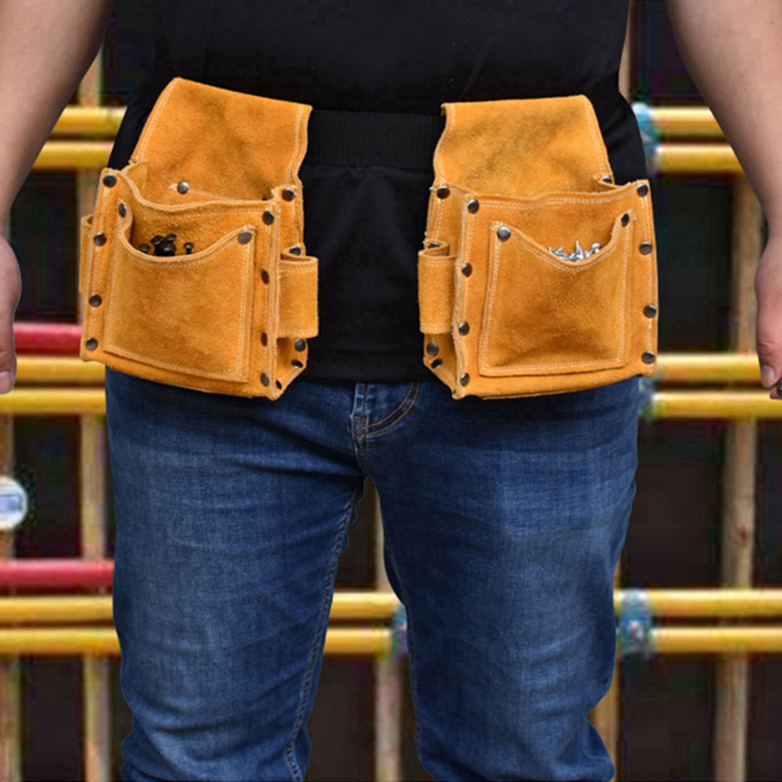 Cowhide Tool Waist Bag Heavy Duty Hardware Tool Storage For Construction Sites