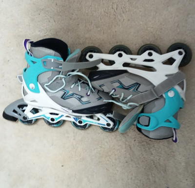 Oxelo Fitness-Inline-Skates grau/türkis/weiß mit Schnallenverschluss