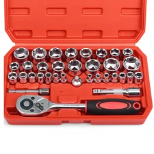 Egofine 34 Pieces 3/8 inch Drive Socket Ratchet Wrench Set, with Socket Set