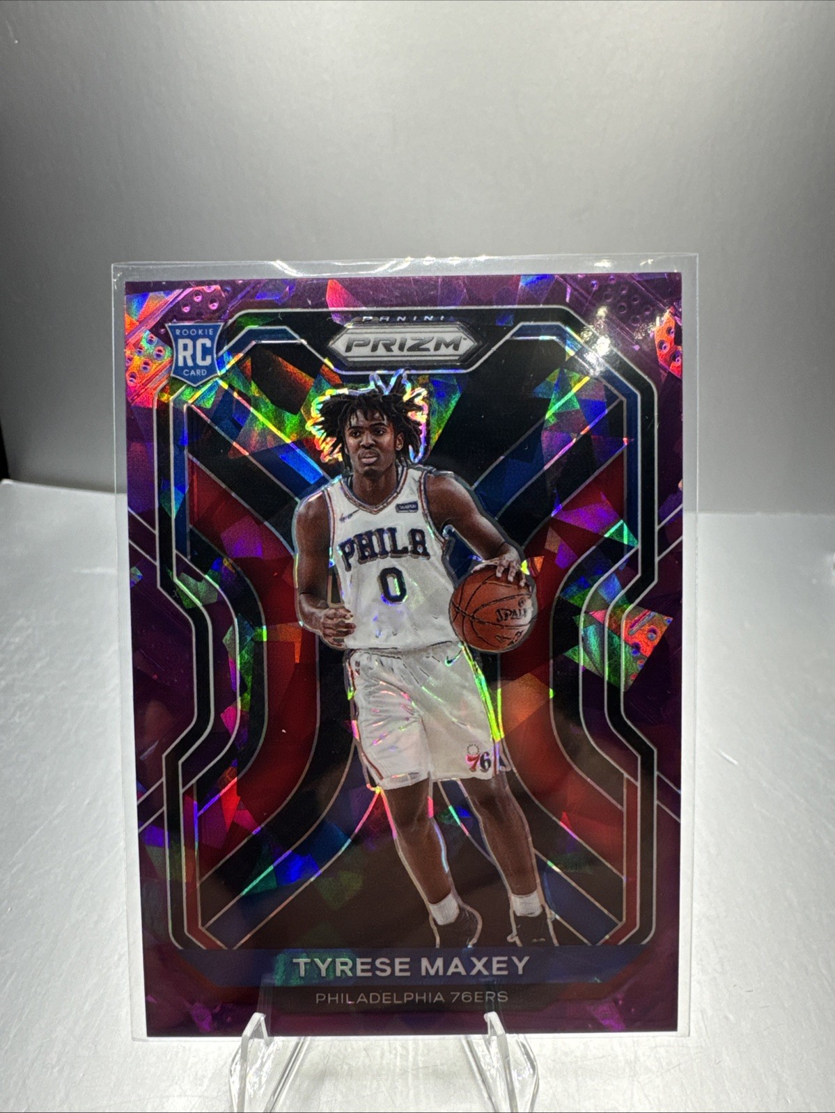 2020-21 Panini Prizm Tyrese Maxey #256 Cracked Purple Ice RC /175 Rookie 76ers