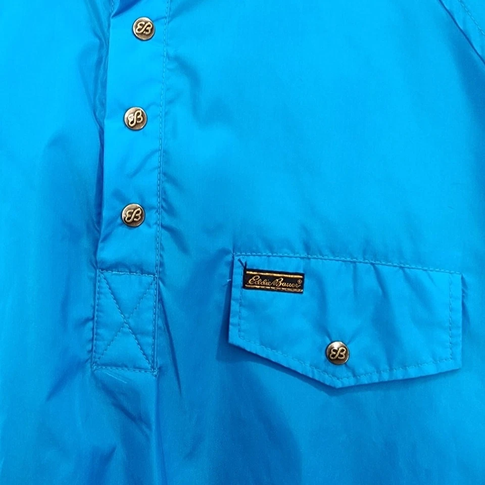 Chaqueta cortavientos vintage Eddie Bauer para hombre XL azul pulóver cuello a presión al aire libre Foto 3 de 4