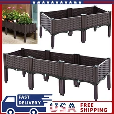 Plastic Raised Garden Bed Elevated Planter Box Kit Reserve Excess Water Outdoor