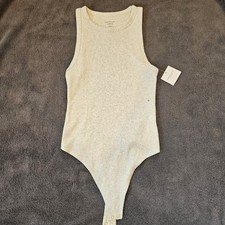 American Eagle Tank Top Ribbed Bodysuit, Size Medium In beige Sleeveless Henley