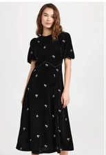 Sea New York Dress Sz 8 Black Velvet Floral Embroider Rubina Short Sleeve Modest