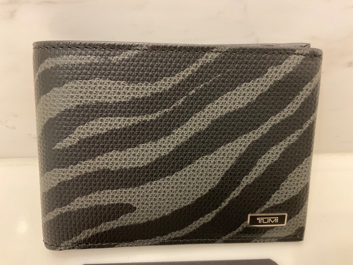 NEW Tumi MONACO Leather Double Billfold Wallet BLACK GRAY