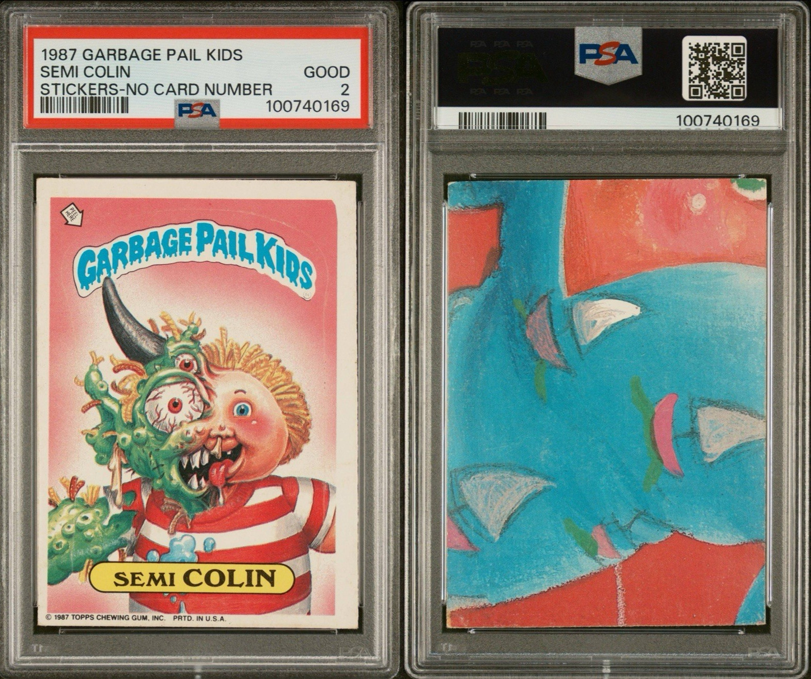 1987 Garbage Pail Kids Stickers 355b Semi Colin No Number Error PSA 2