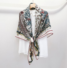 70 Cashmere 30 Silk Shawl Neckerchief 53'' Plants Print Bandana Scarf Wrap New