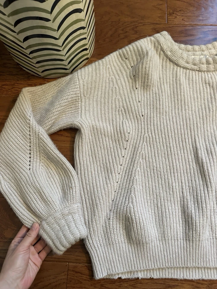 Suéter de Lana Cachemira ATHLETA Lucca Talla L Avena Manga Poof Foto 4 de 4