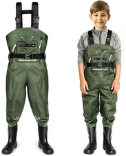Kids Chest Waders with Boots, Waterproof PVC Youth 12/13 Big Kid, Green