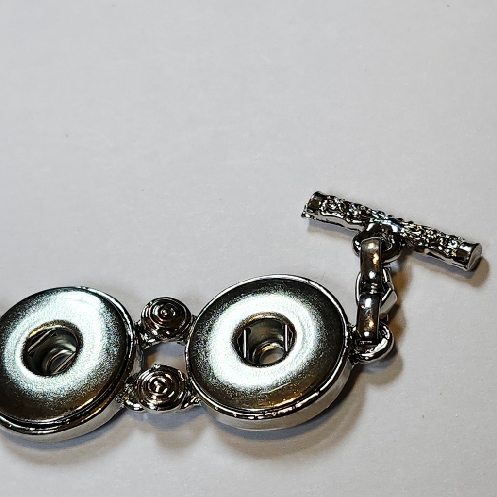 Silver Tone Interchangable Snap Button Bracelet 5… - image 2