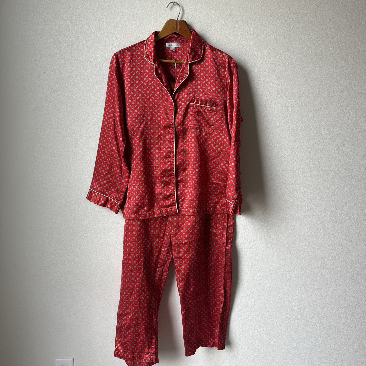 Vintage Miss Elaine Red Polka Dot Pajama Set Women’s L Long Sleeve