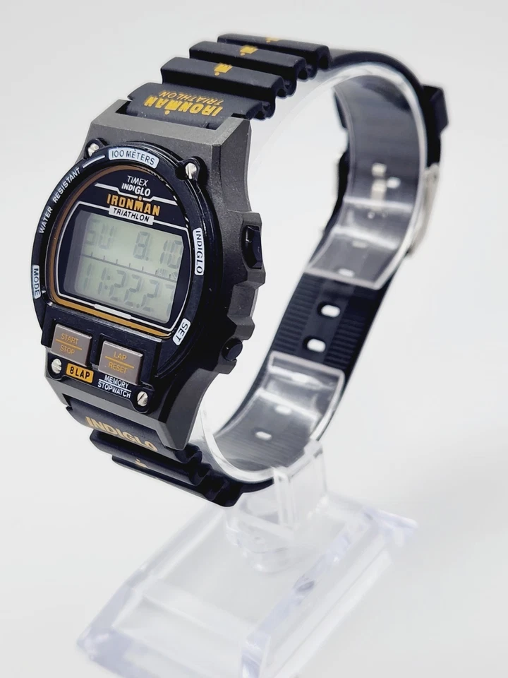 Nuevo de Lote Antiguo Reloj Timex Ironman Triatlón Hombre 746-E4 Banda Goma Digital 8 Vueltas T5H941 Foto 2 de 4