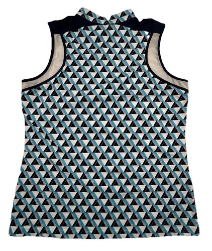 TAIL Womens L Geo Print Sleeveless Quarter Zip Top Blue Black White Tennis Golf - Picture 2 of 7