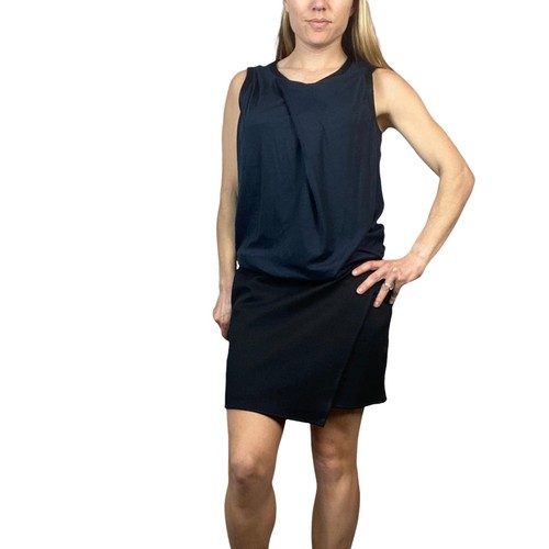 Helmut Lang, Helmut Lang Navy Black Two Tone Draped Sleeveless Dress Pockets Minimalist 4