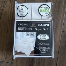 Organic Bamboo Queen Sheet Set 6 Piece Ultra Plush 2000 Series Deep Pocket White