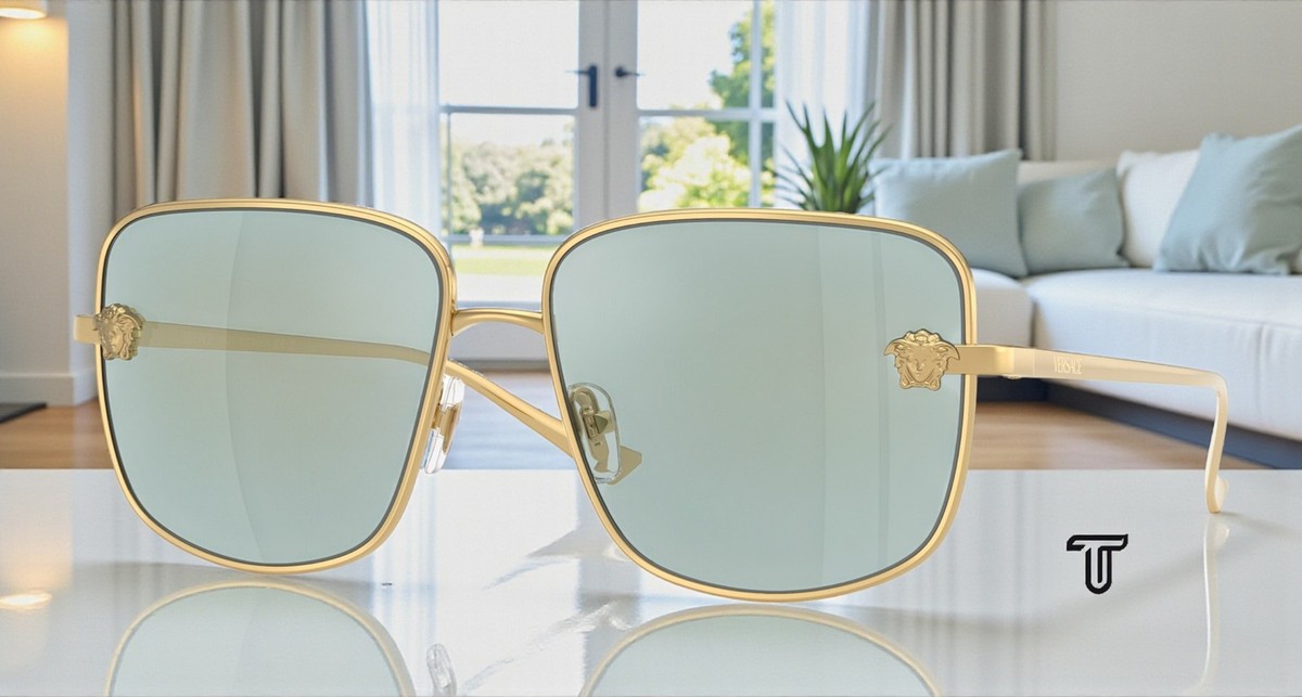 NEW VERSACE VE2282 1002/9C WOMEN SUNGLASSES GOLD/BLUE VE2282 10029C EYEWEAR Versace VE2282 Sunglasses 100287 Gold - eye-oo.com main image 3