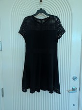Michael Kors Women’s Black Laser Cut Mesh Panel Sheath Dress Short Sleeve