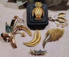 Vintage Estate Lot Of 6 Gold Tone Brooches,Two Signed Coro,One Signed PIM,One...