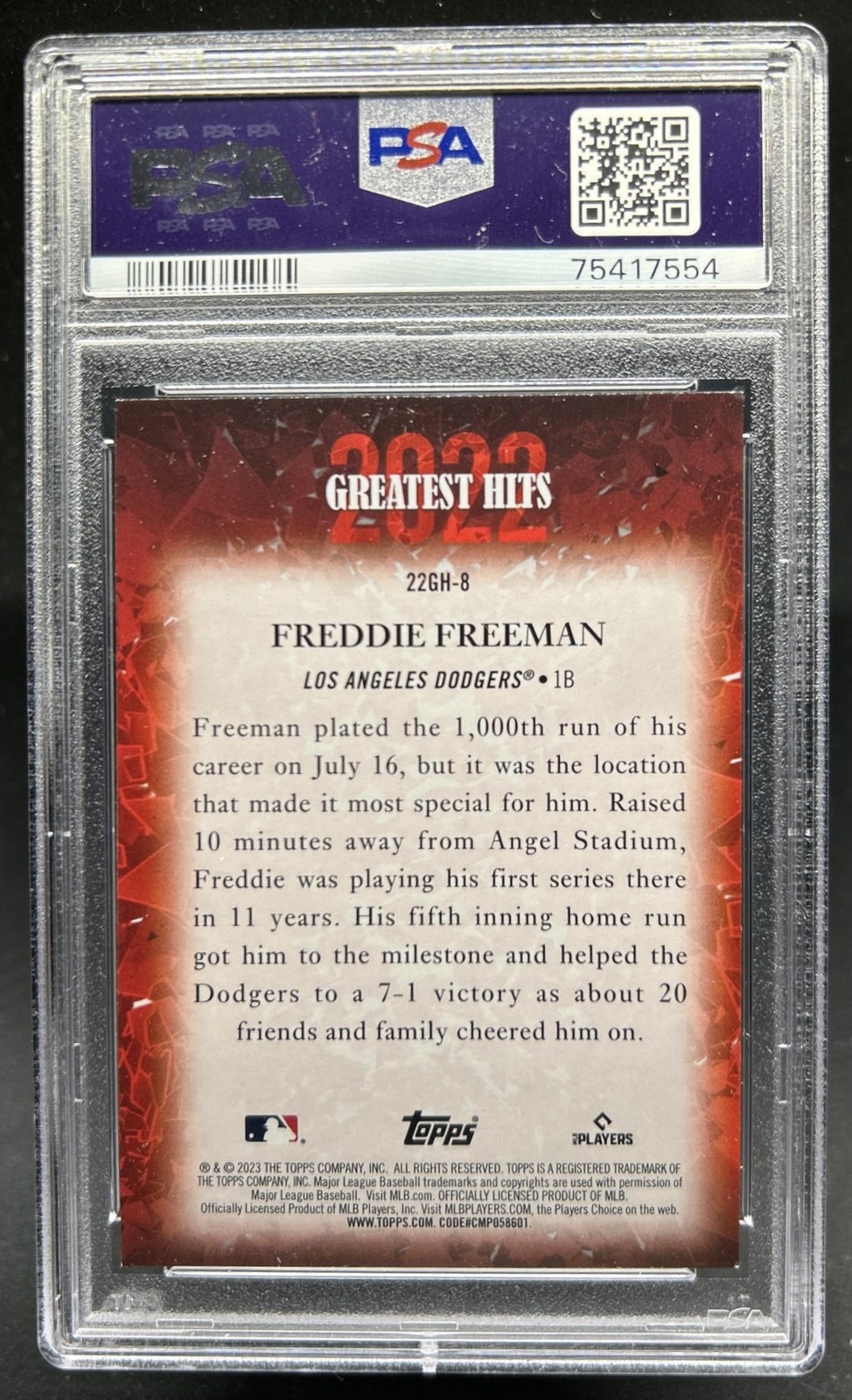 2023 Topps Freddie Freeman 2022 Greatest Hits #22GH-8 Dodgers PSA 9 view 2