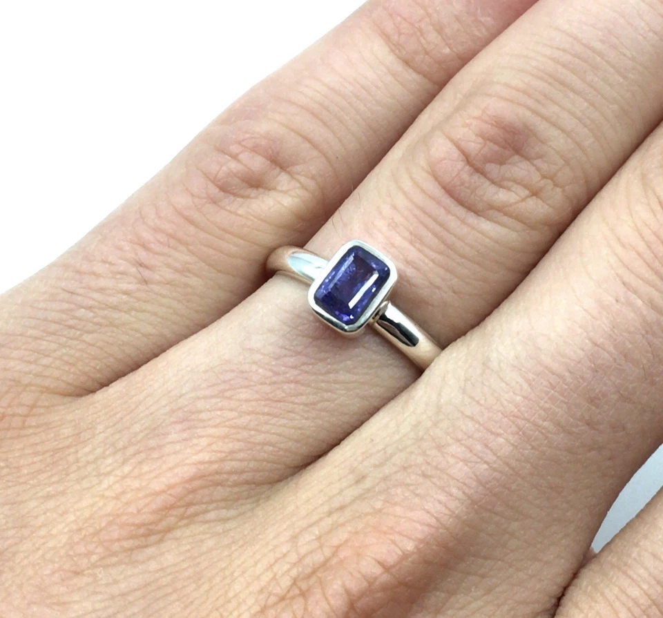Elegante anello in argento 925 con iolite (zaffiro d'acqua) gemma blu 60,5 - Immagine 3 di 4