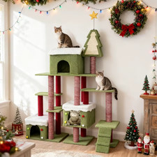 74In Multi-Level Christmas Cat Tree Tower with Cozy Condos and Green Cat House F