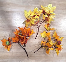 3 Pieces Artificial Yellow/Orange/Red Fall Maple Leaf-Stems-Autumn-Thanksgiving