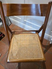 Set of 4 Vintage Folding Wooden Chairs with Cane Seats – Mid Century Style