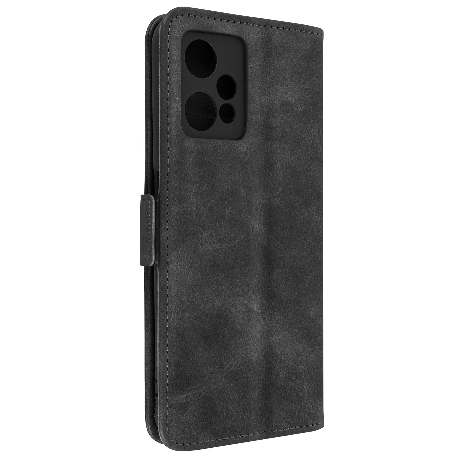 Étui portefeuille noir motif tissé avec support vidéo pour Realme 9 5G