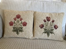William Morris Tapestry Cushions x 2 Garden Tulip & Daisy Design 12” x 12”