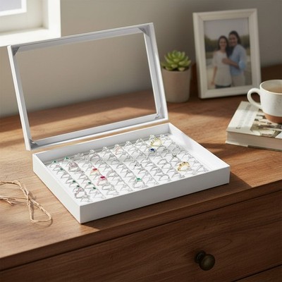 100 Slots Ring Box Storage Organizer Jewelry Ring Display Case with Cover