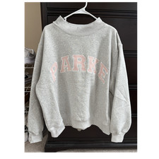 PARKE Gray Pink Mock Neck Pullover Sweatshirt Women s L/XL Long Sleeve Fleece