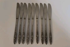 Set of 9 International Silver Stainless Steel Floral Dinner Knives 8 1/4"