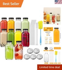 10pcs 16oz Glass Juice Bottles with Lids, Reusable Juice Containers Drinking ...