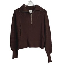 Varley Reid Half Zip Knit Pullover Women Small Brown Ribbed Sweater VAR01716